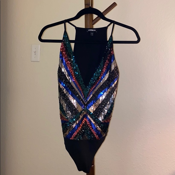 Express Women’s Sequin Plunge Bodysuit - Picture 1 of 5